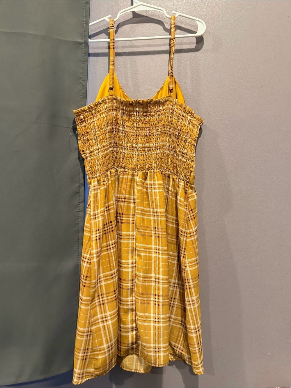Lily Rose Mustard Plaid Spaghetti-Strap Mini Dress - Picture 2 of 5